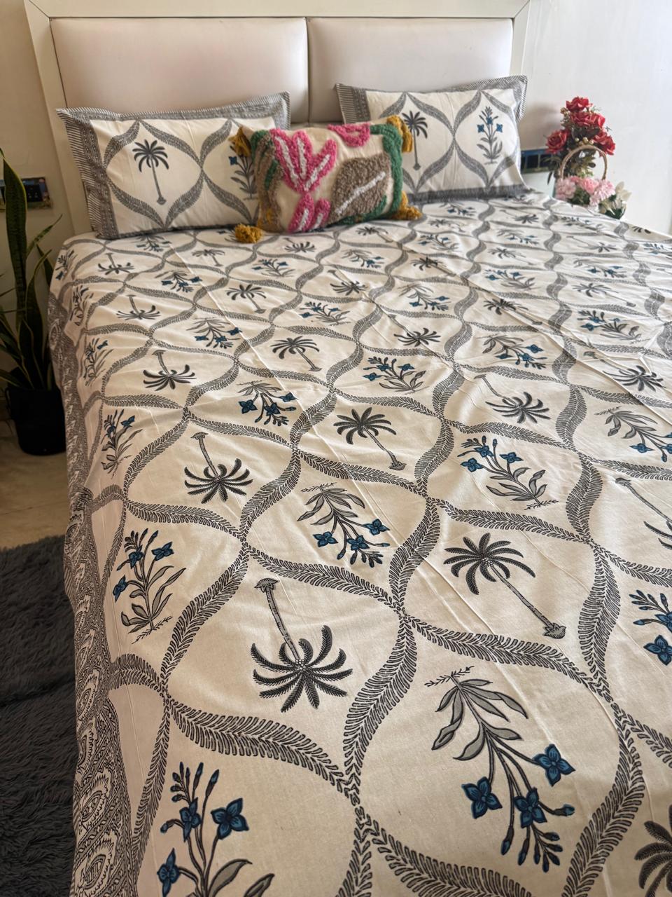Pure Cotton Royal Palm Off White Bedsheet