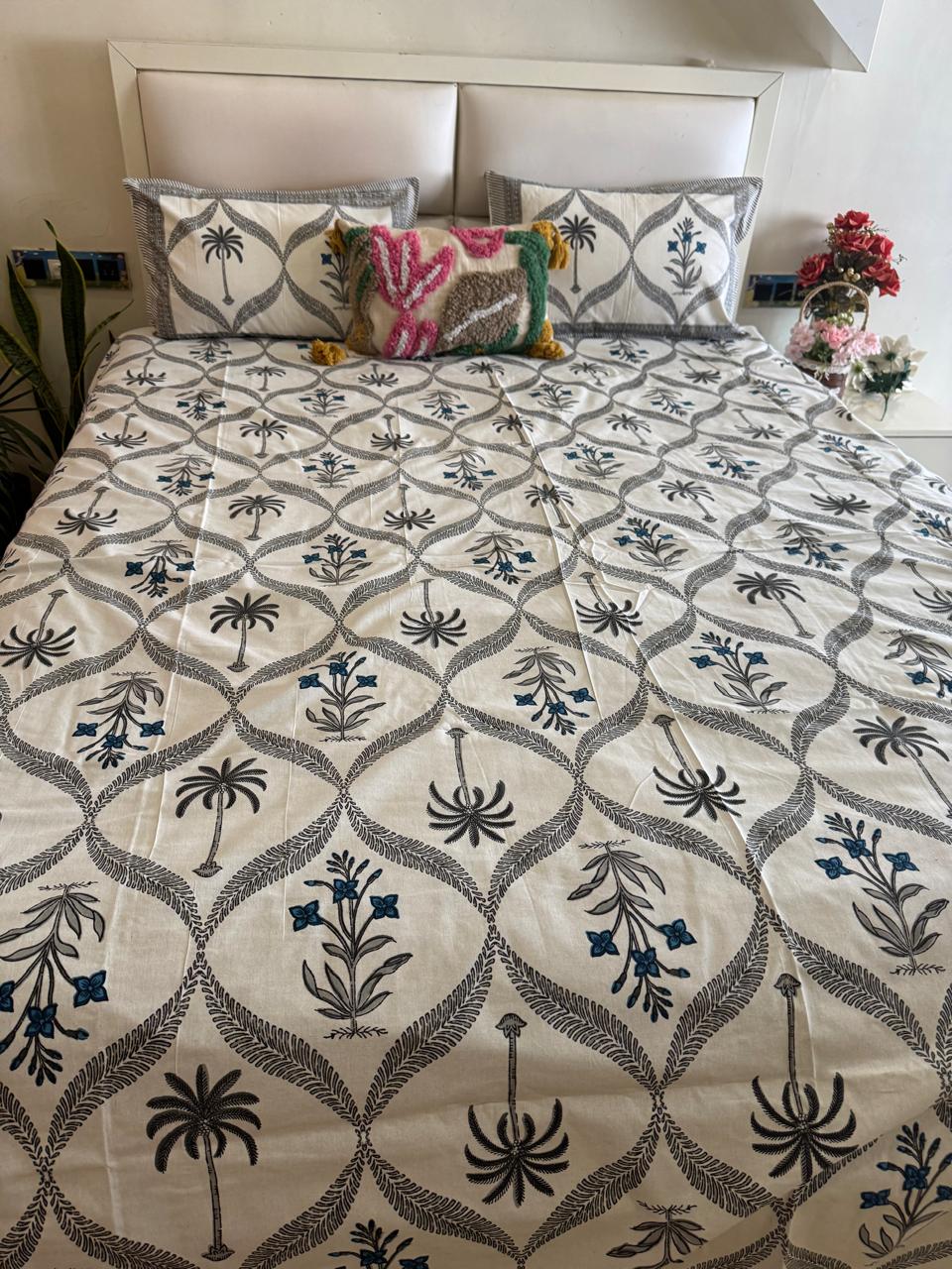 Pure Cotton Royal Palm Off White Bedsheet