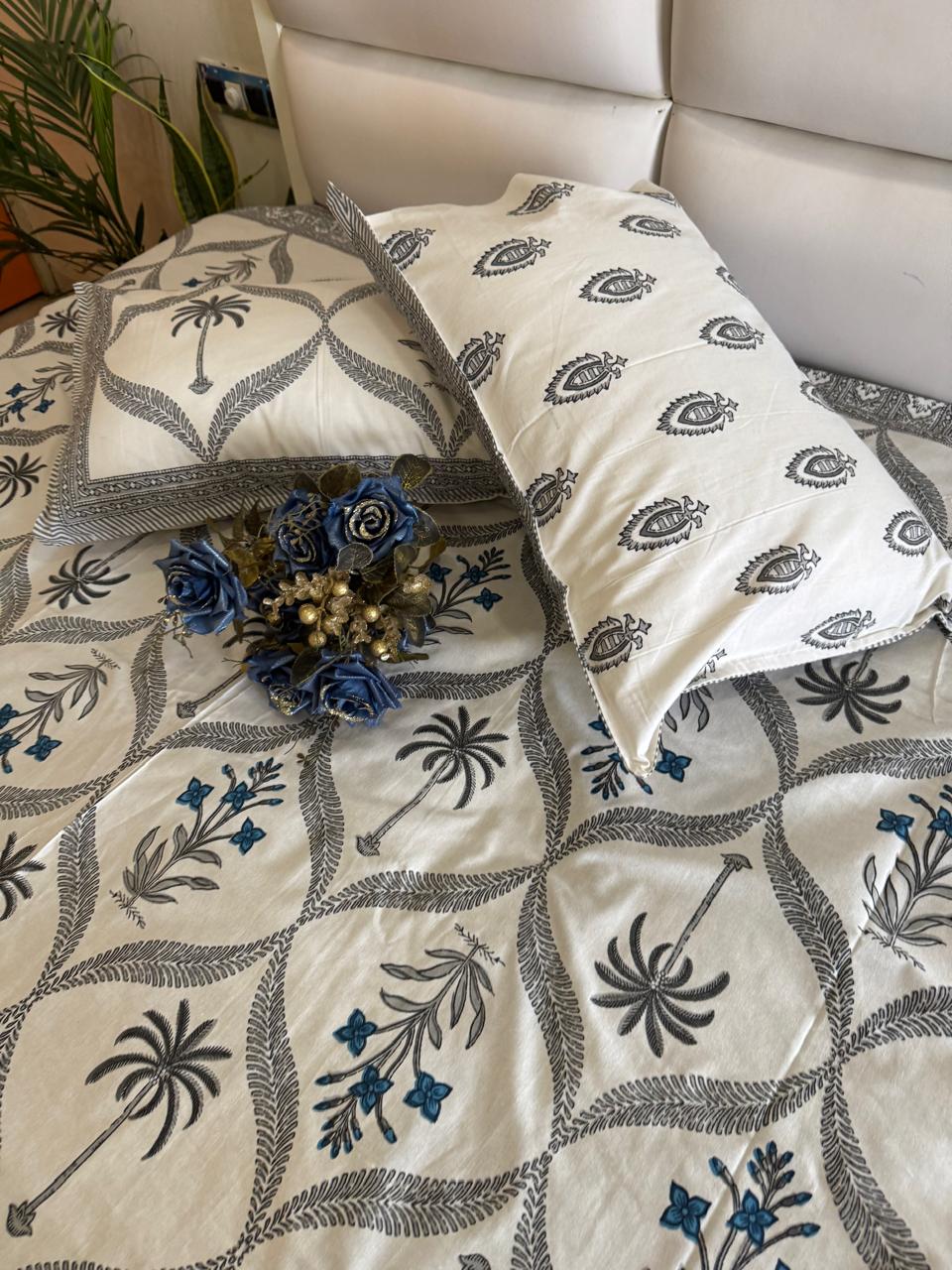 Pure Cotton Royal Palm Off White Bedsheet
