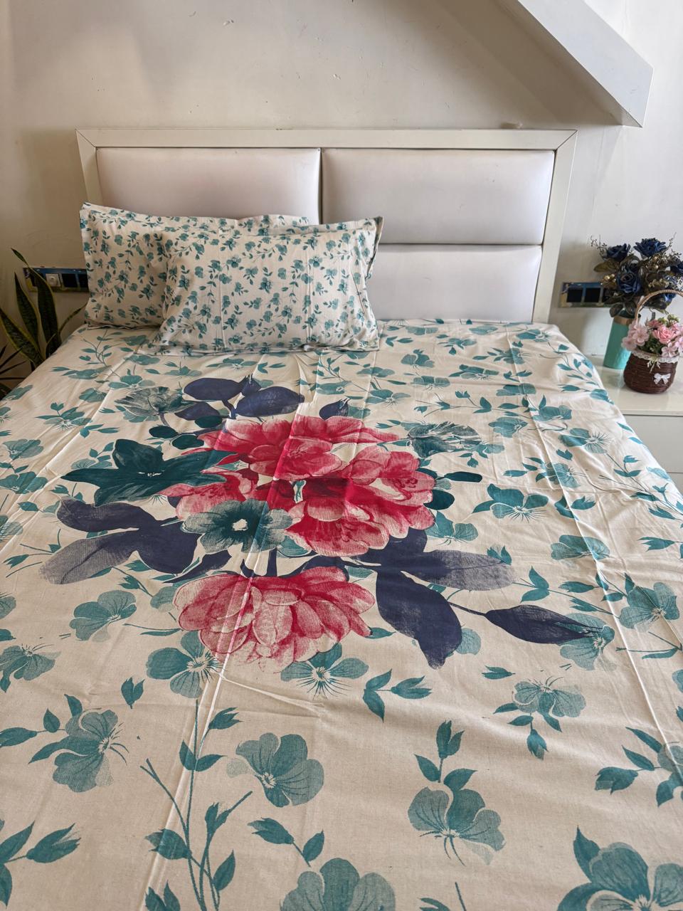 Khadi Cotton Spring Bloom King Size Bedsheet