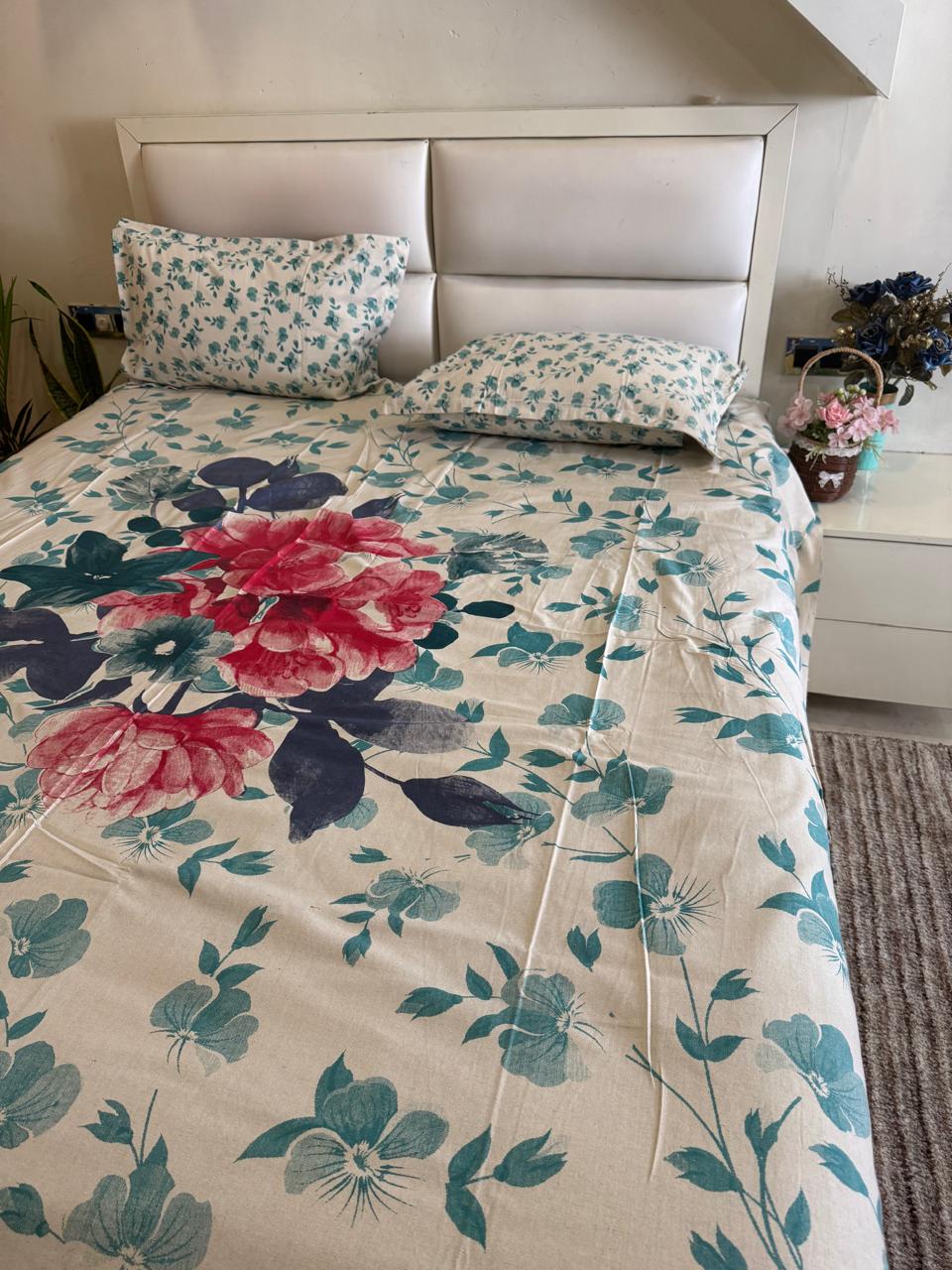 Khadi Cotton Spring Bloom King Size Bedsheet