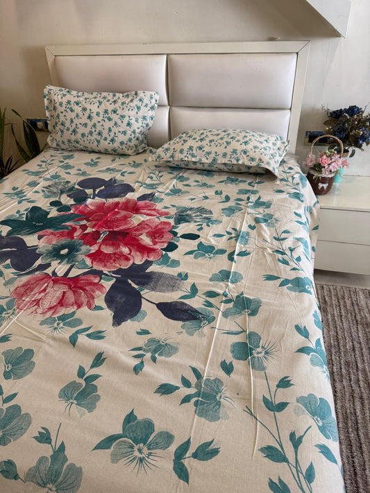 Khadi Cotton Spring Bloom King Size Bedsheet