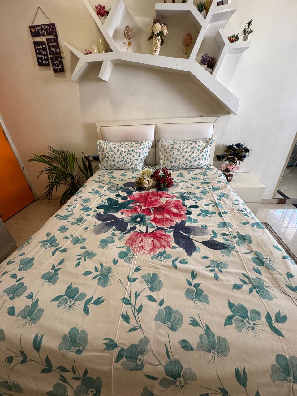 Khadi Cotton Spring Bloom King Size Bedsheet
