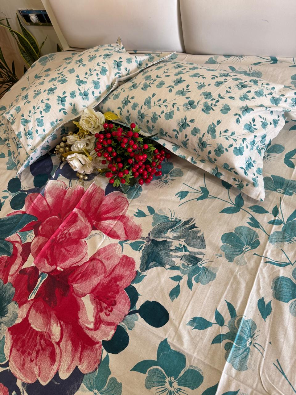 Khadi Cotton Spring Bloom King Size Bedsheet