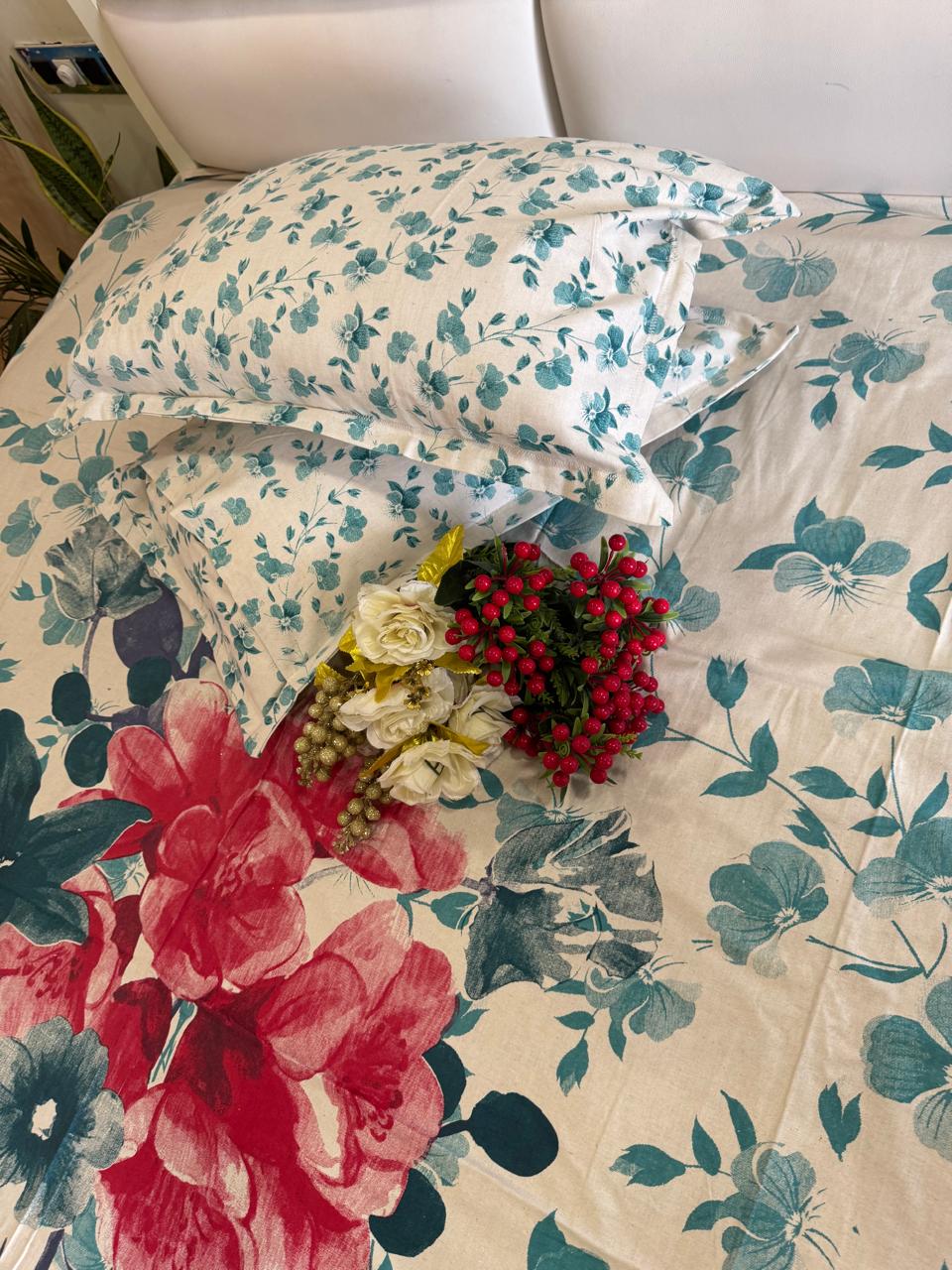 Khadi Cotton Spring Bloom King Size Bedsheet