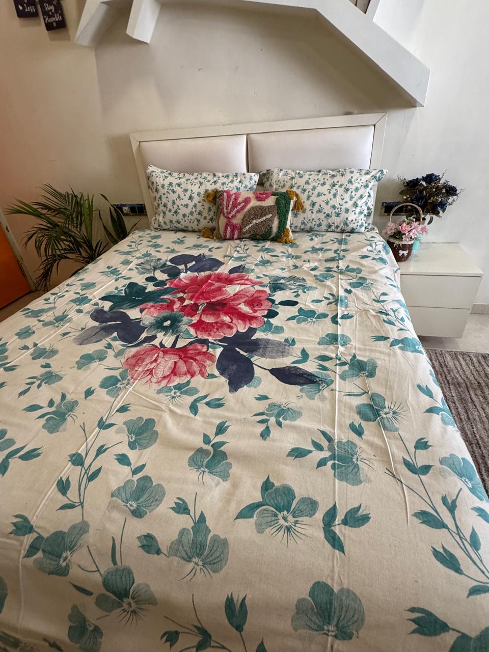 Khadi Cotton Spring Bloom King Size Bedsheet