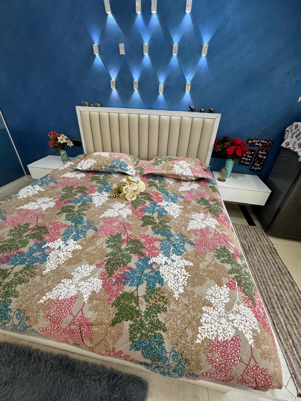 FITTED KING SIZE GLACE COTTON MULTICOLOU FLORAL BEDSHEET