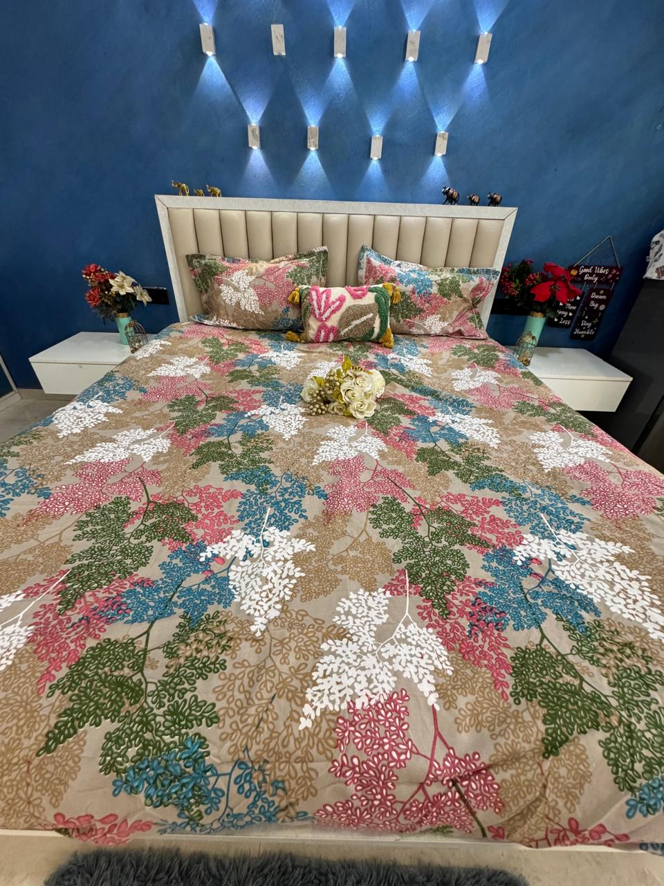 FITTED KING SIZE GLACE COTTON MULTICOLOU FLORAL BEDSHEET