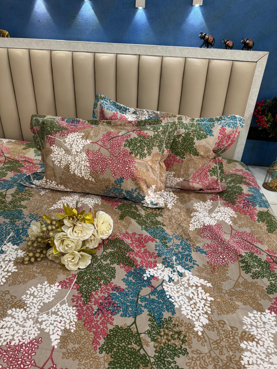 FITTED KING SIZE GLACE COTTON MULTICOLOU FLORAL BEDSHEET
