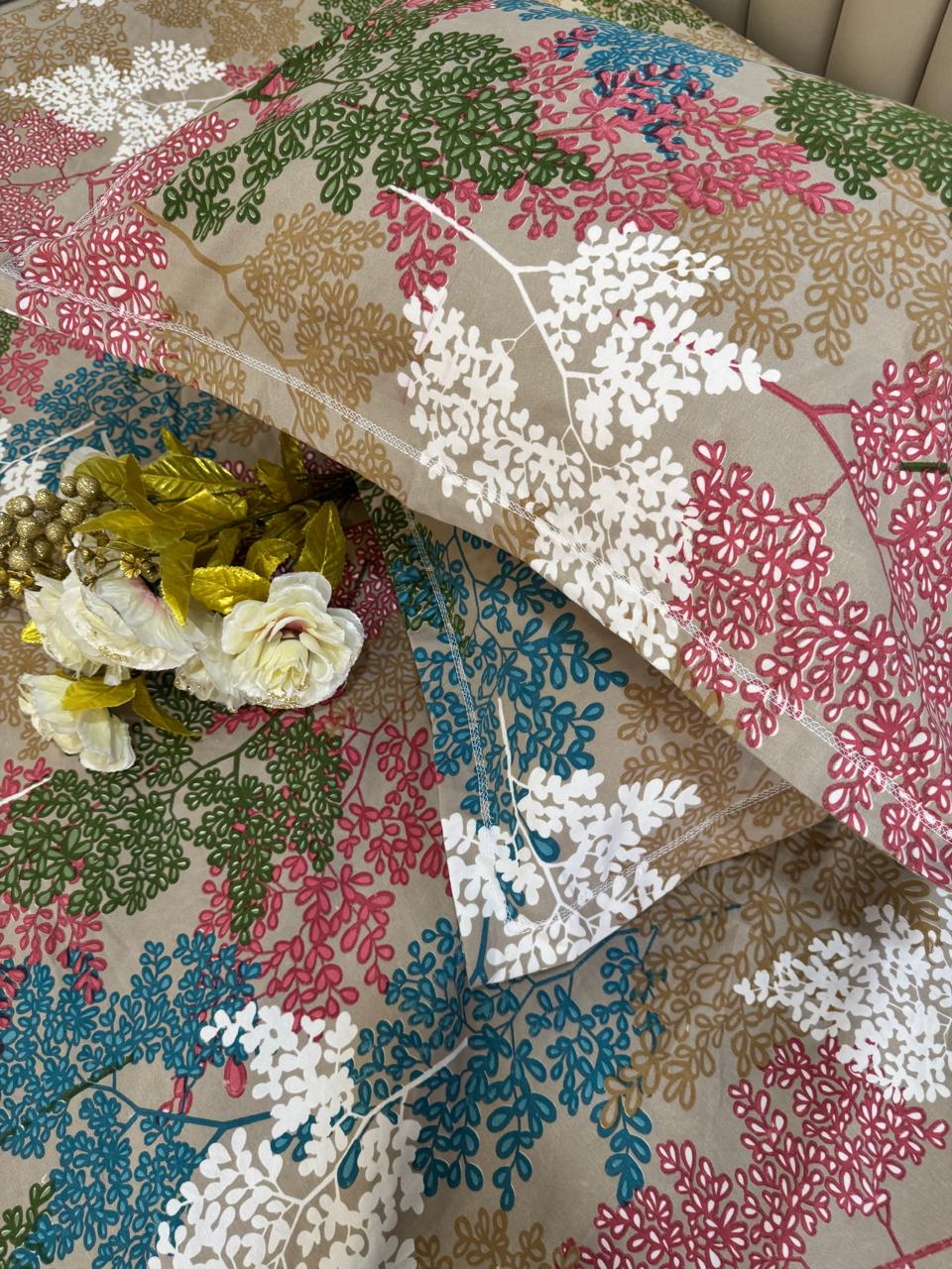 FITTED KING SIZE GLACE COTTON MULTICOLOU FLORAL BEDSHEET