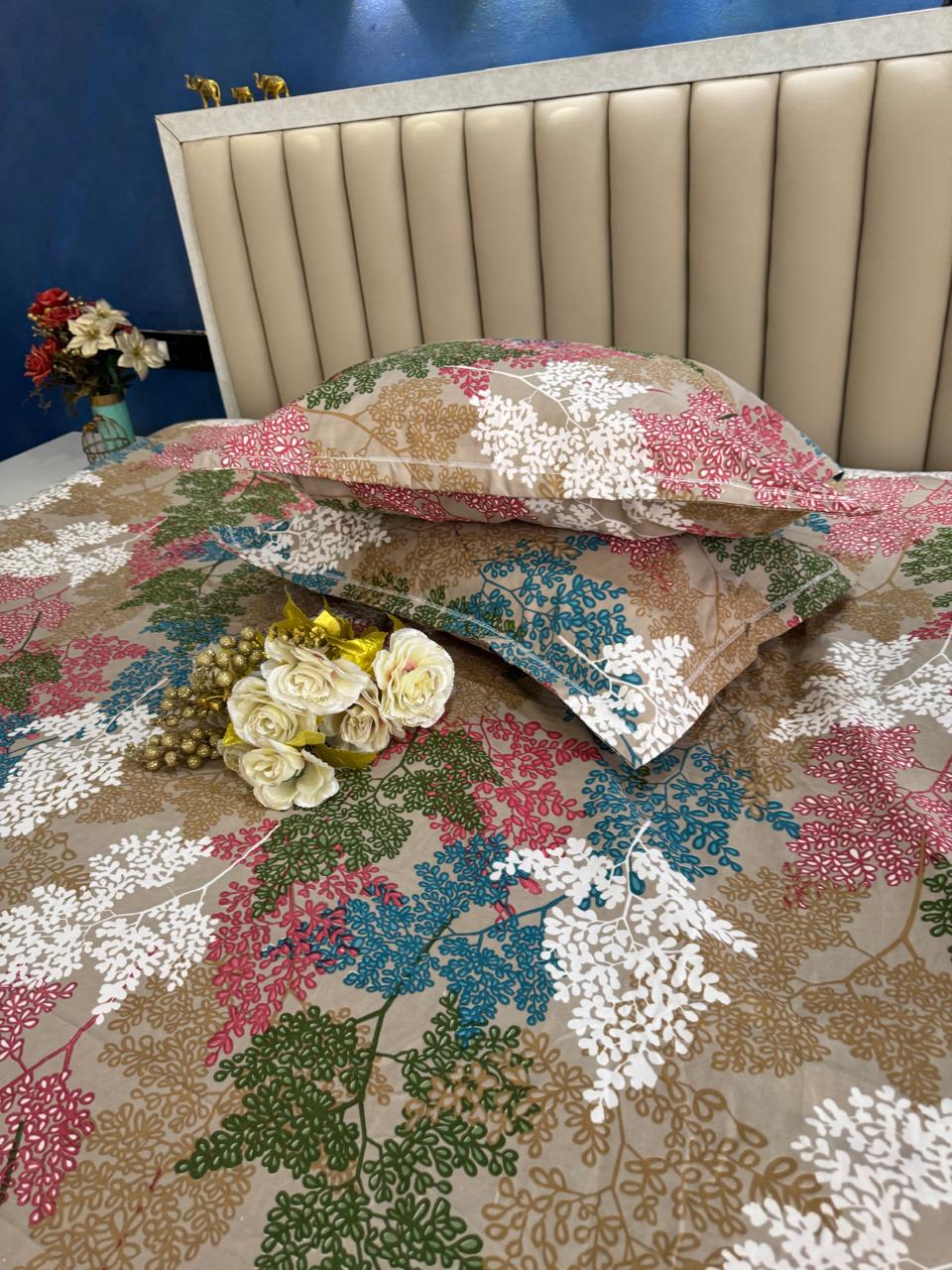 FITTED KING SIZE GLACE COTTON MULTICOLOU FLORAL BEDSHEET