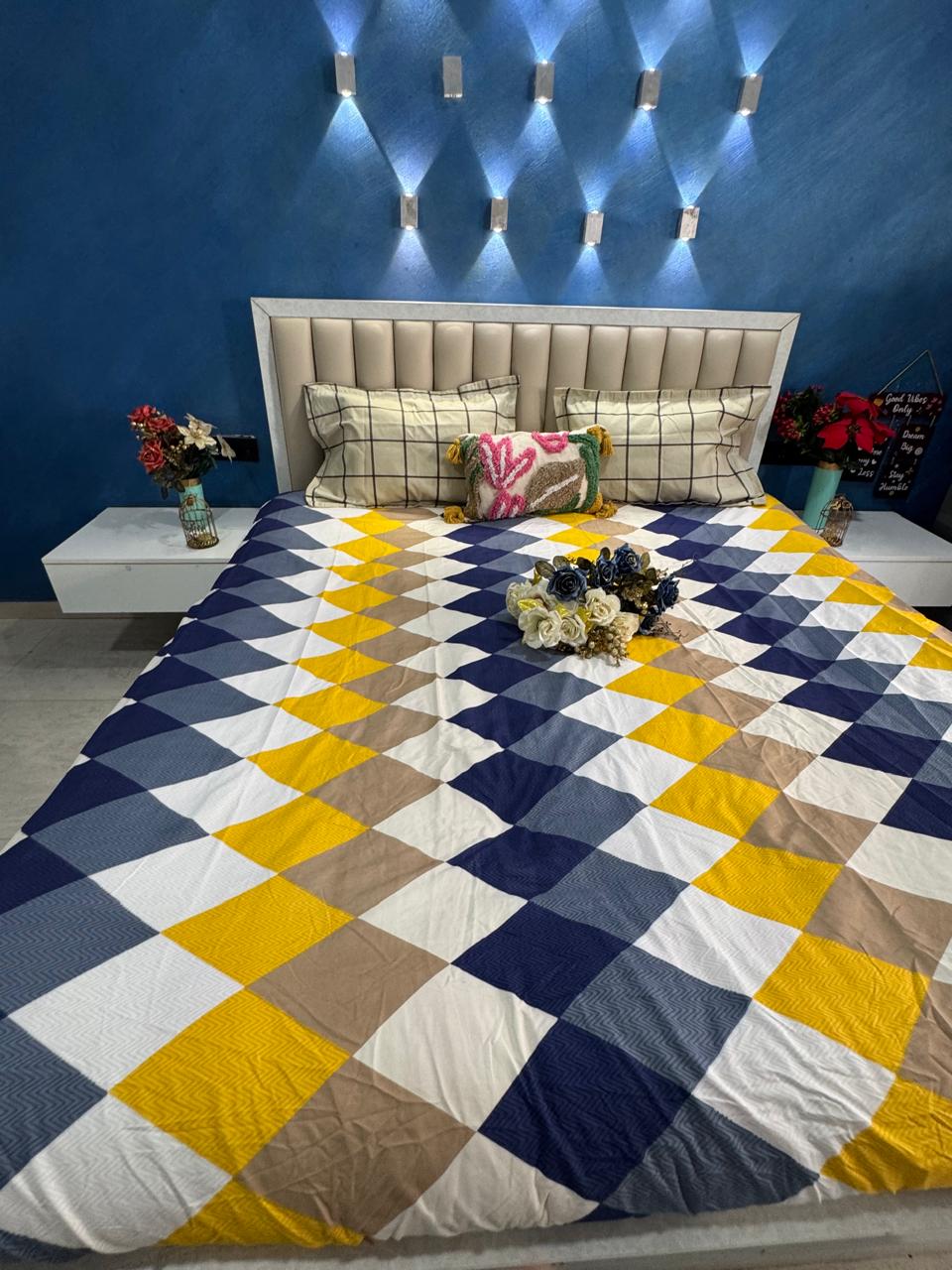 FITTED SUPER KING SIZE GLACE COTTON GEOMETRIC BEDSHEET