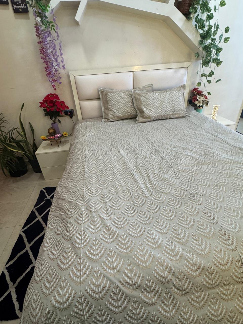 GOLD PRINT GREY PURE COTTON FESTIVE BEDSHEET