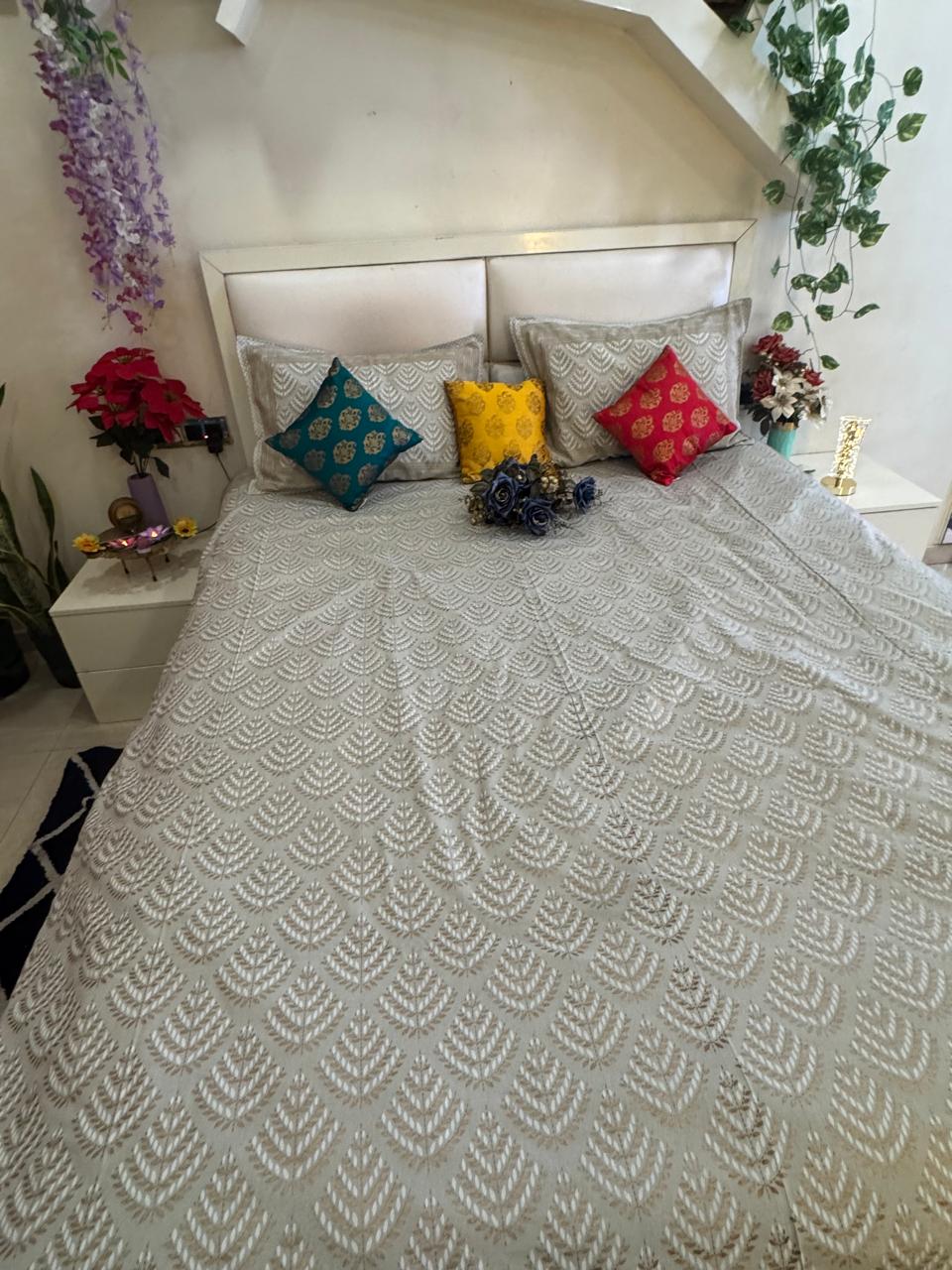 GOLD PRINT GREY PURE COTTON FESTIVE BEDSHEET