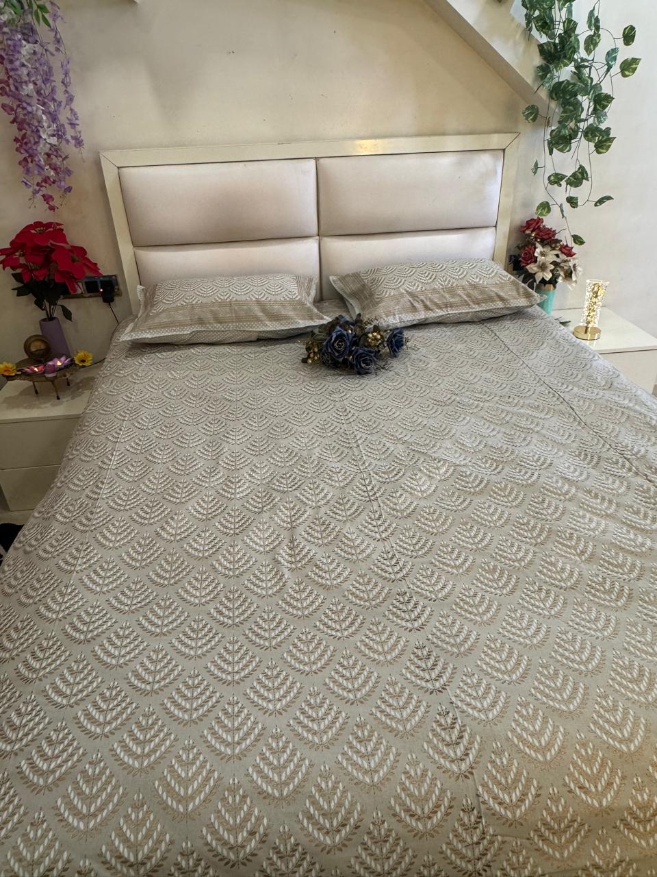 GOLD PRINT GREY PURE COTTON FESTIVE BEDSHEET