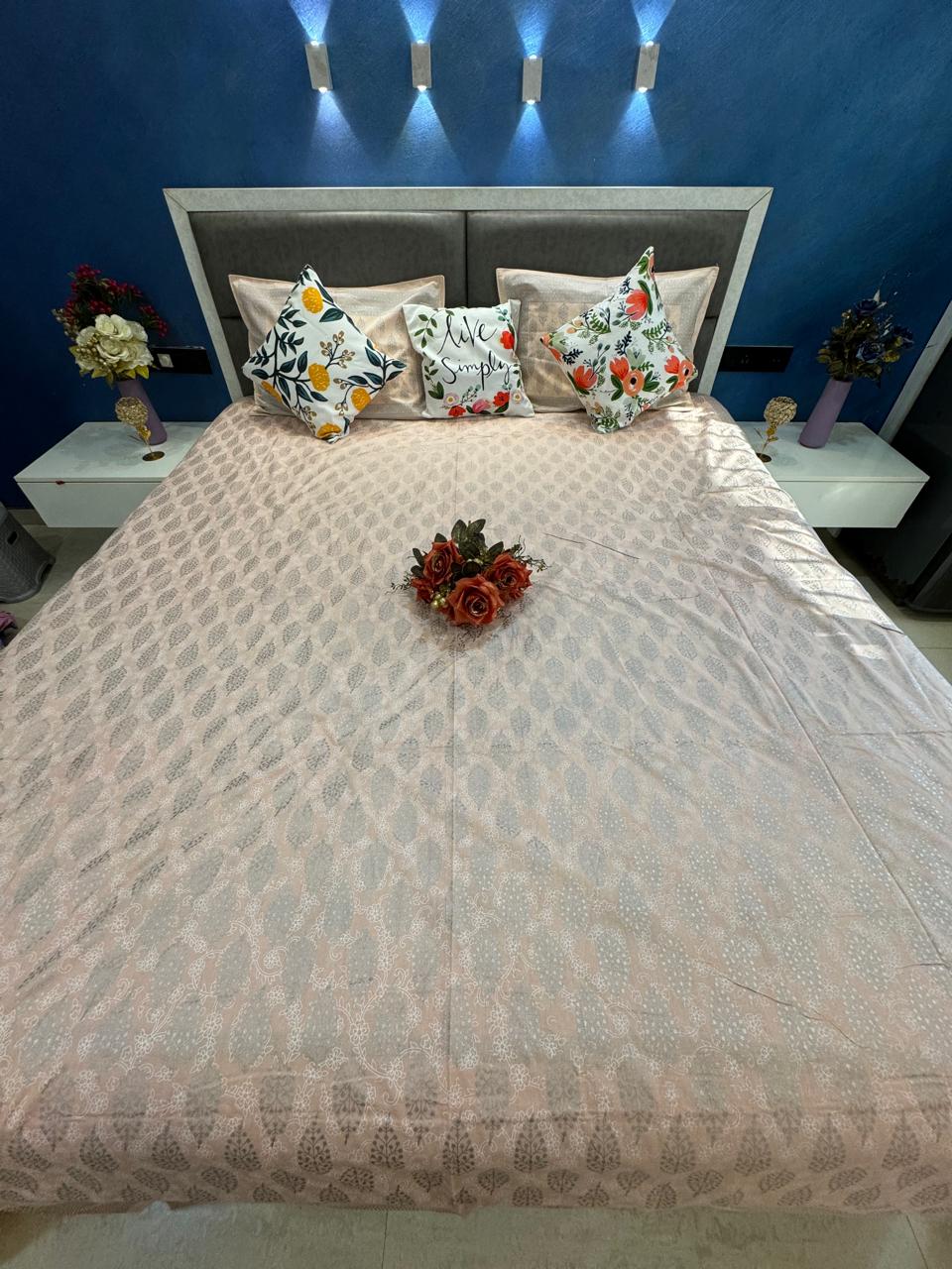 SILVER PRINT DIAMOND MOTIFS BEIGE PURE COTTON BEDSHEET