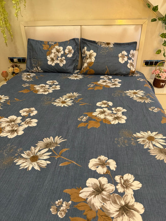 BELLEZA AIRFORCE BLUE  FLORAL DOUBLE SIZE MICROFIBER BEDSHEET