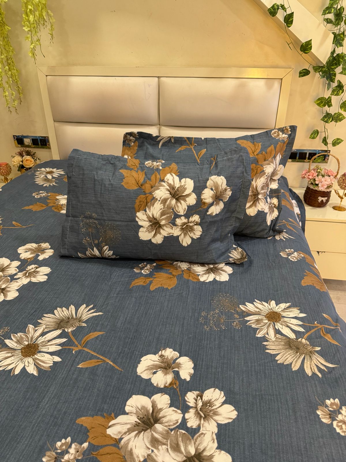 BELLEZA AIRFORCE BLUE  FLORAL DOUBLE SIZE MICROFIBER BEDSHEET