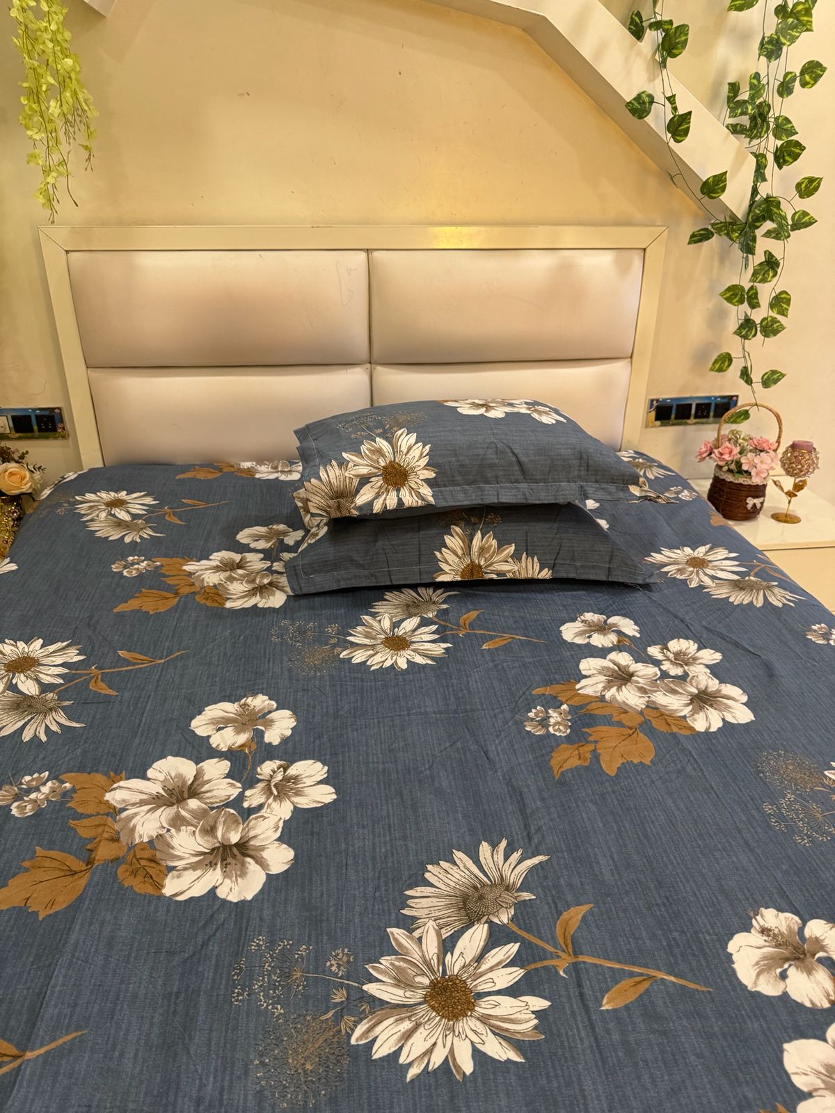 BELLEZA AIRFORCE BLUE  FLORAL DOUBLE SIZE MICROFIBER BEDSHEET