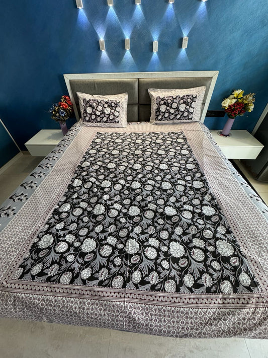 ECUADOR OFF WHITE WITH FLORAL BORDER COTTON QUEEN SIZE BEDSHEET