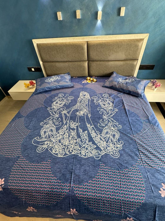 GIZA COTTON GIRL PRINTED INDIGO KING SIZE BEDSHEET
