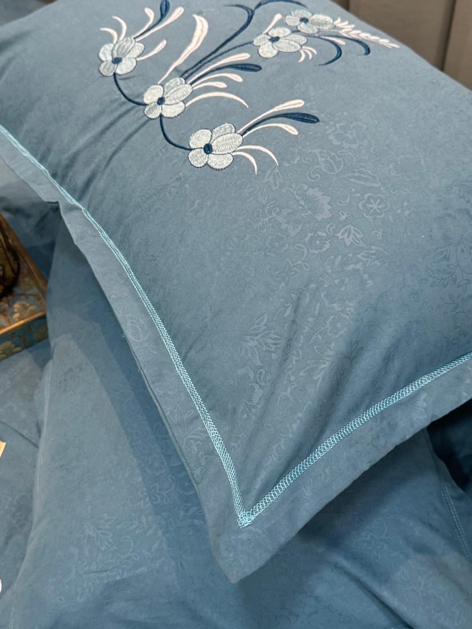 Soft Glacé Cotton Embossed Embroidery Bedsheet Set