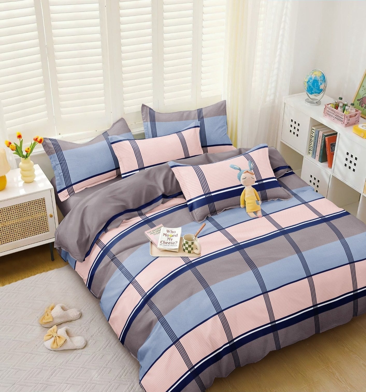 BELLEZA MULTICOLOUR CHECKERED DOUBLE SIZE MICROFIBER BEDSHEET