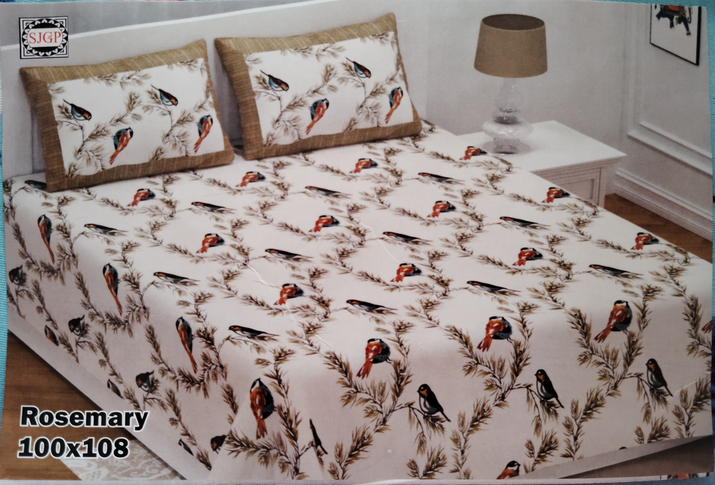 BIRD PRINT OFF WHITE COTTON BEDSHEET