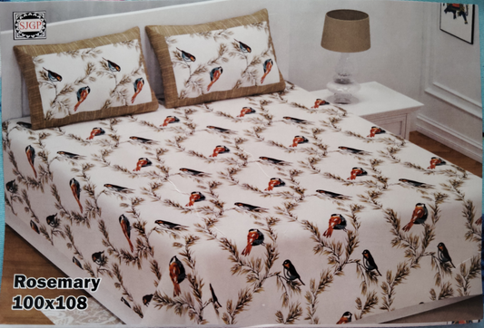 BIRD PRINT OFF WHITE COTTON BEDSHEET